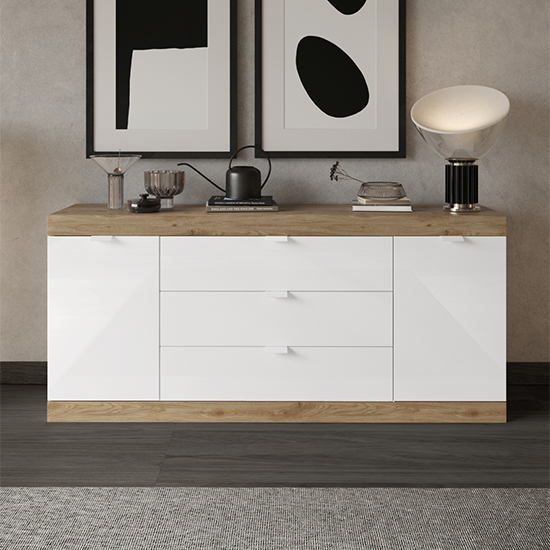 Product photograph of Saya Gloss Sideboard 2 Doors 3 Drawers Large In White And Cadiz from Furniture in Fashion