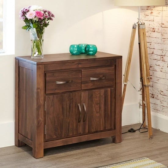 Sayan Wooden Compact Sideboard In Walnut With 2 Doors