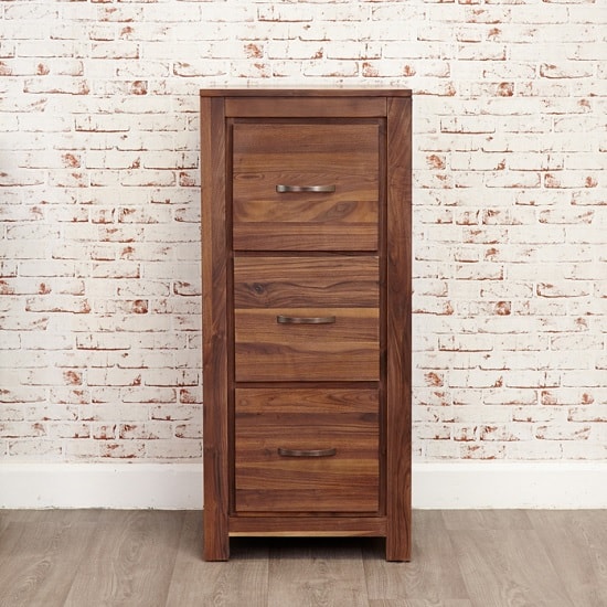 Sayan Wooden Filing Cabinet In Walnut With 3 Drawers