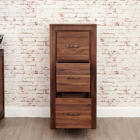 Sayan Wooden Filing Cabinet In Walnut With 3 Drawers_3