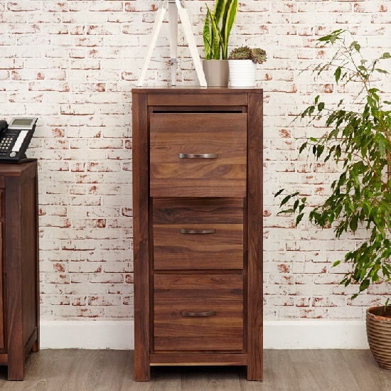 Sayan Wooden Filing Cabinet In Walnut With 3 Drawers_2