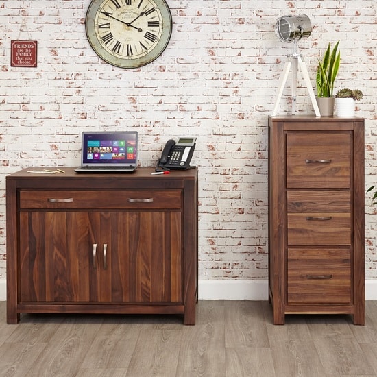Sayan Wooden Filing Cabinet In Walnut With 3 Drawers_4