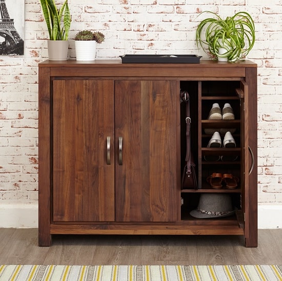Sayan Wooden Shoe Storage Cabinet In Walnut With 3 Doors_4