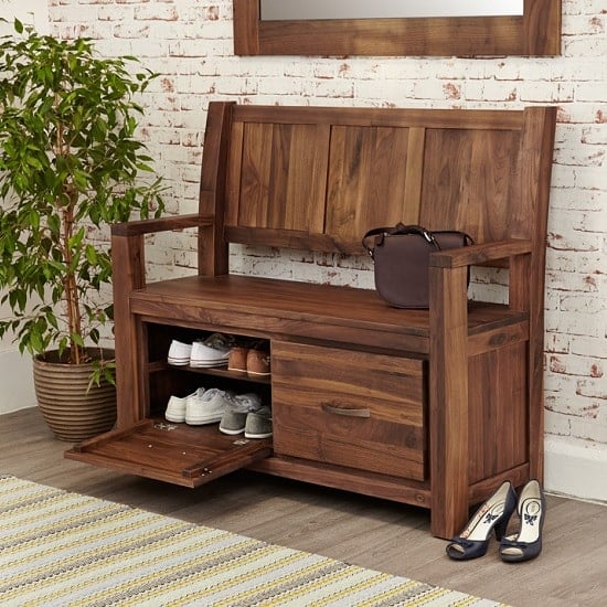 Read more about Sayan wooden shoe storage bench in walnut with 2 doors