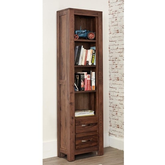 Sayan Wooden Bookcase In Walnut With 2 Drawers