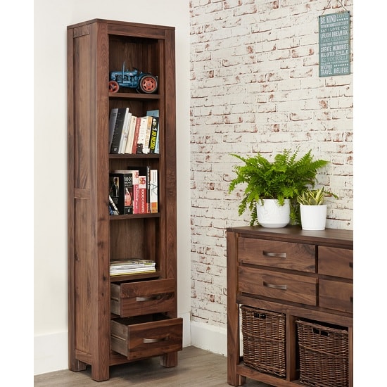 Sayan Wooden Bookcase In Walnut With 2 Drawers_2