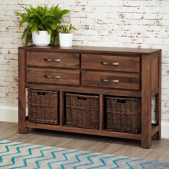 Sayan Wooden Console Table In Walnut With 4 Drawers