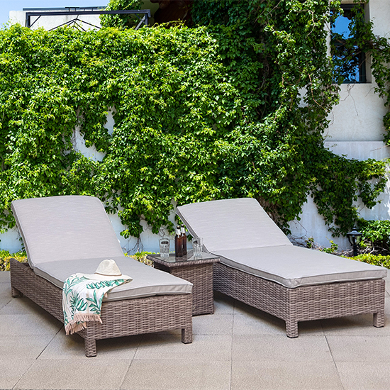 Photo of Sayer alexandra weave pair of sun loungers with table in grey