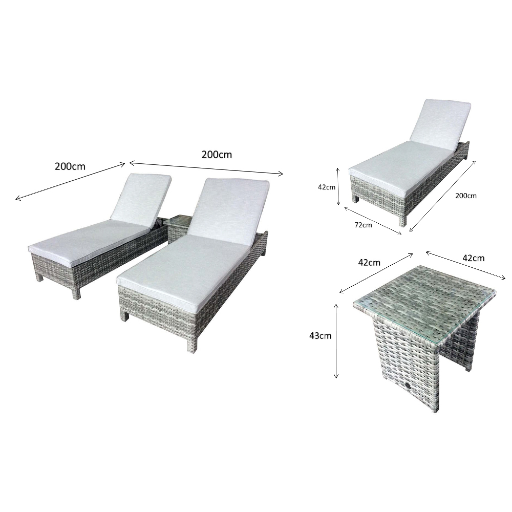 Sayer Rattan Garden Sun Lounger With Drinks Table In Grey