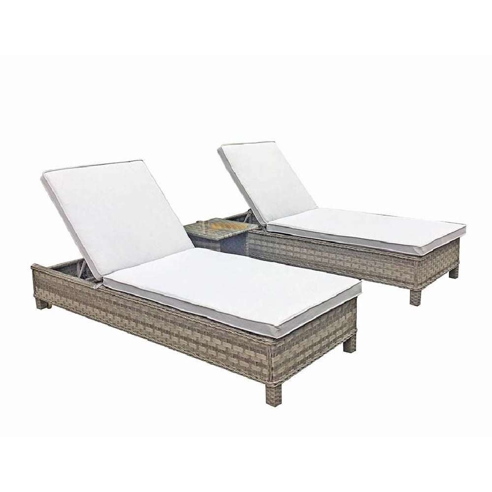 Sayer Rattan Garden Sun Lounger With Drinks Table In Grey