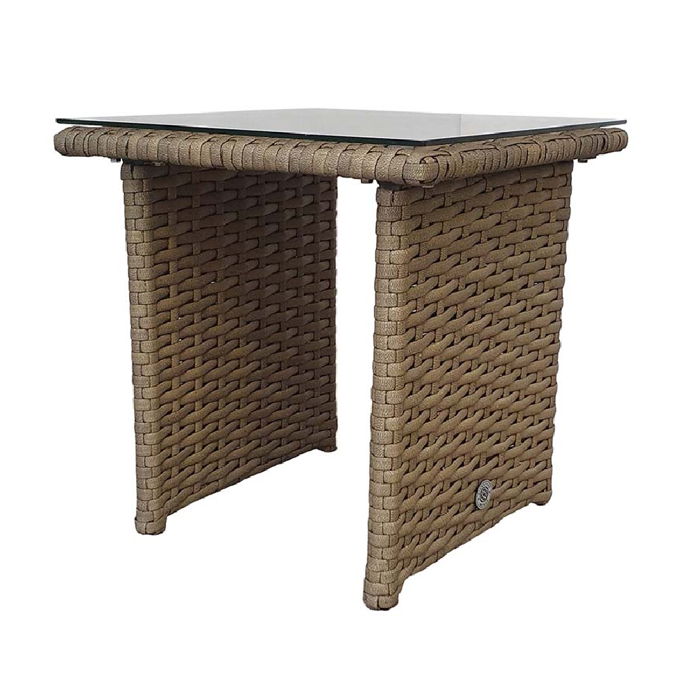 Sayer Rattan Garden Sun Lounger With Drinks Table In Natural