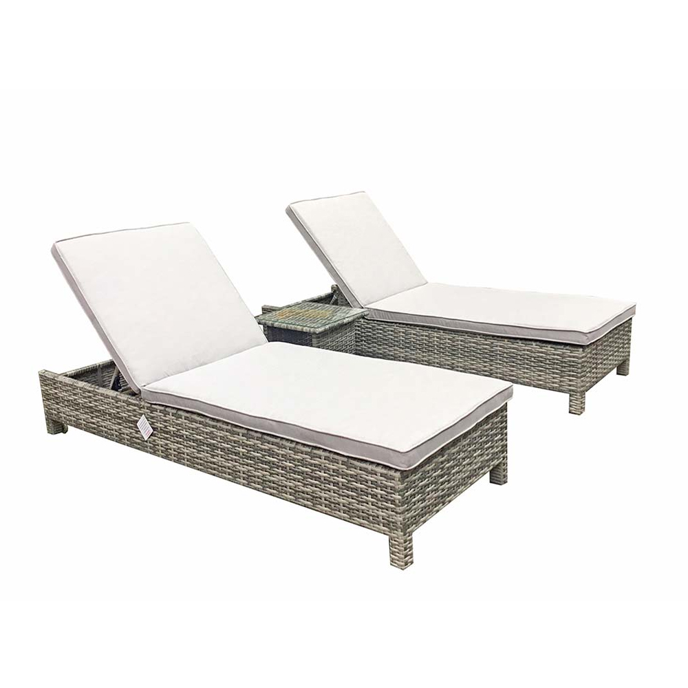 Sayer Rattan Garden Sun Lounger With Drinks Table In Silver Grey