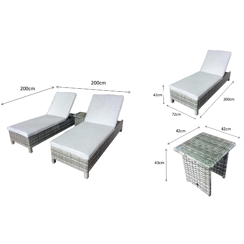 Sayer Rattan Garden Sun Lounger With Drinks Table In Silver Grey