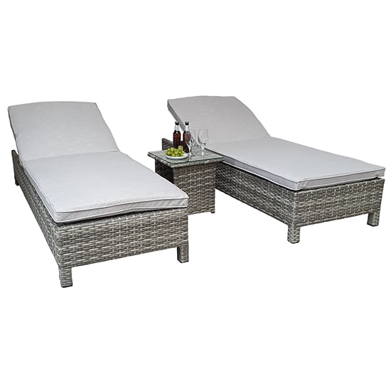 Product photograph of Sayer Weave Pair Of Sun Loungers With Table In Grey from Furniture in Fashion