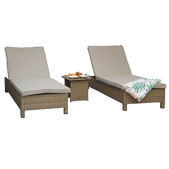 Photo of Sayer weave pair of sun loungers with table in natural