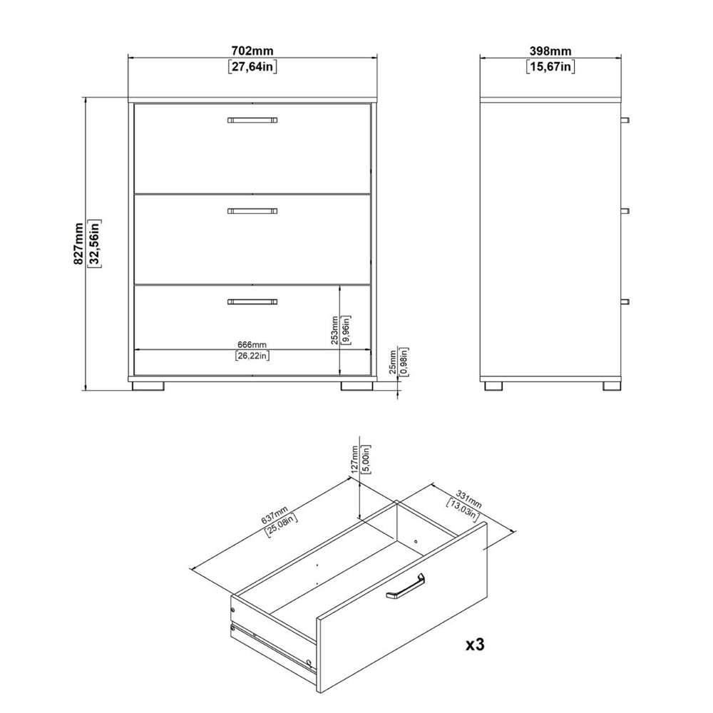 Sayreville Wooden Chest Of 3 Drawers In Jackson Hickory