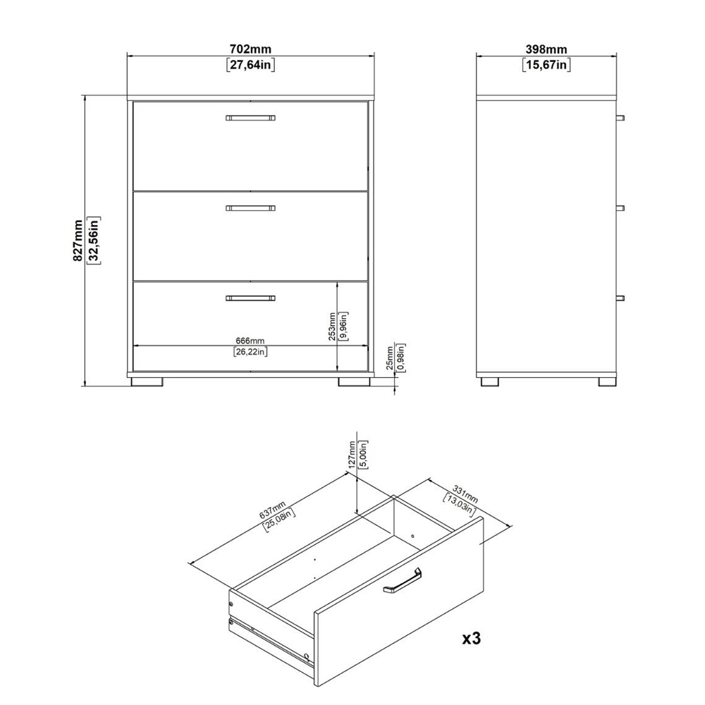 Sayreville Wooden Chest Of 3 Drawers In White