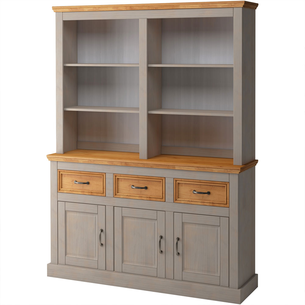 Sazelo Wooden Display Unit with 3 Doors in Grey and Stained Wax