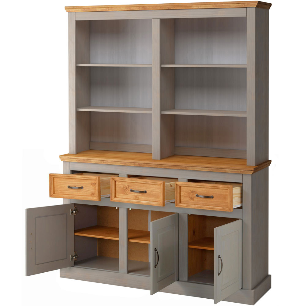 Sazelo Wooden Display Unit with 3 Doors in Grey and Stained Wax