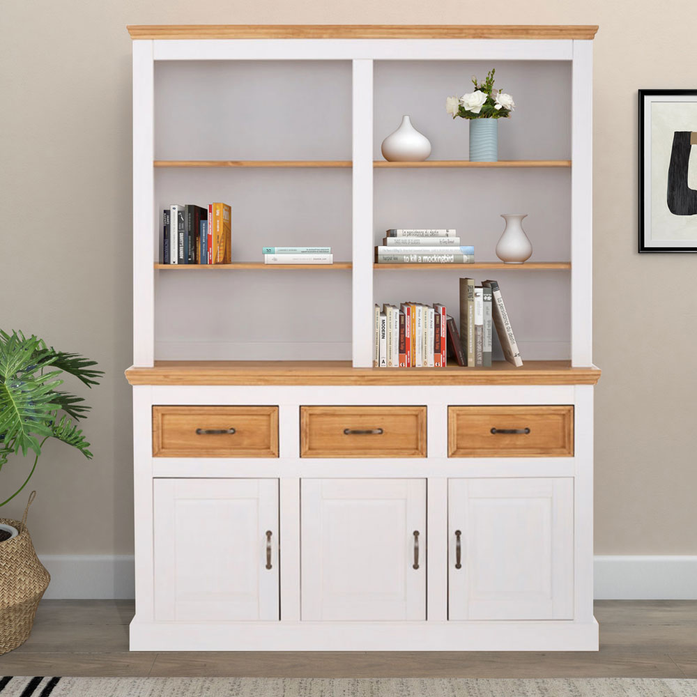 Sazelo Wooden Display Unit with 3 Doors in White and Stained Wax