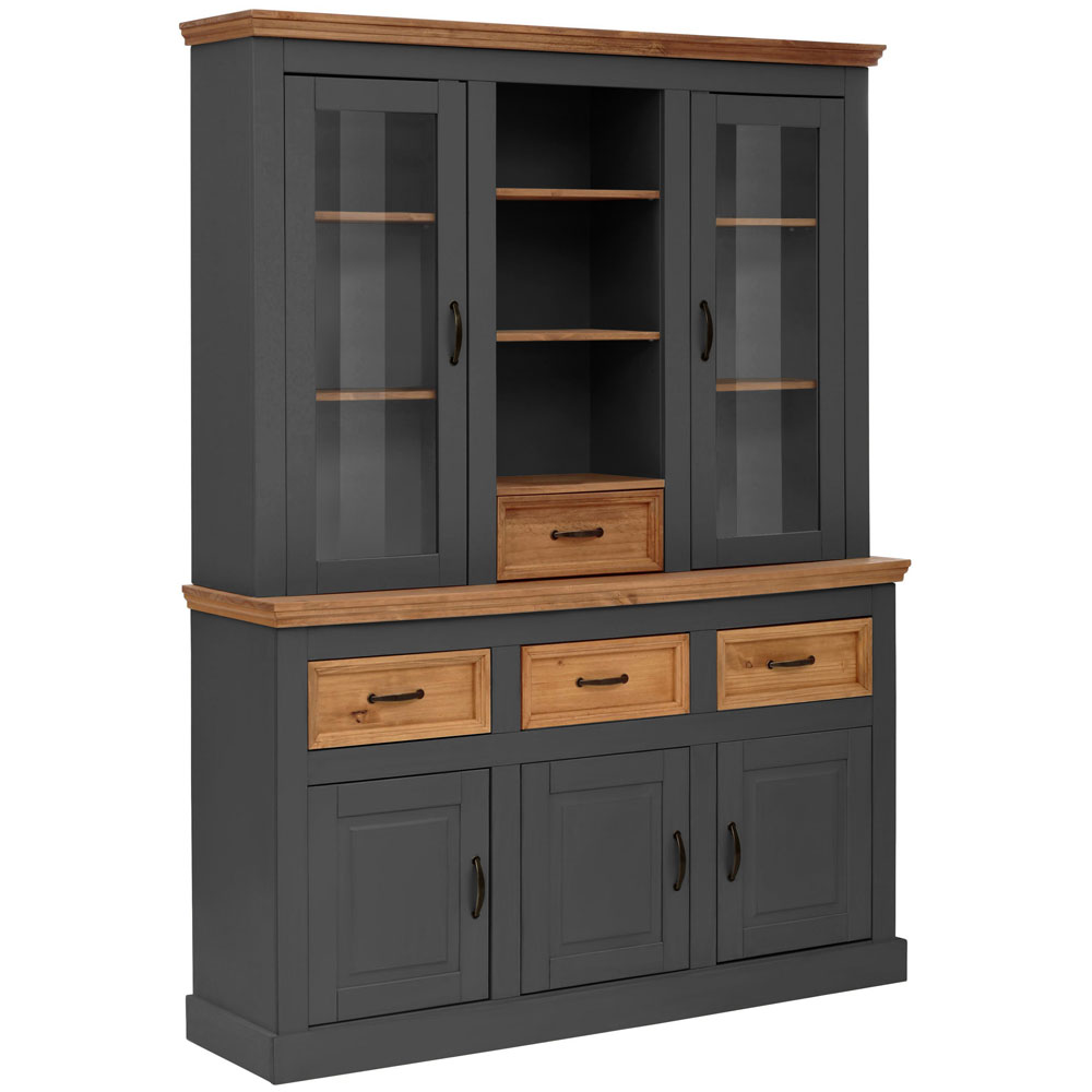 Sazelo Wooden Display Unit with 5 Doors in Anthracite and Stained Wax