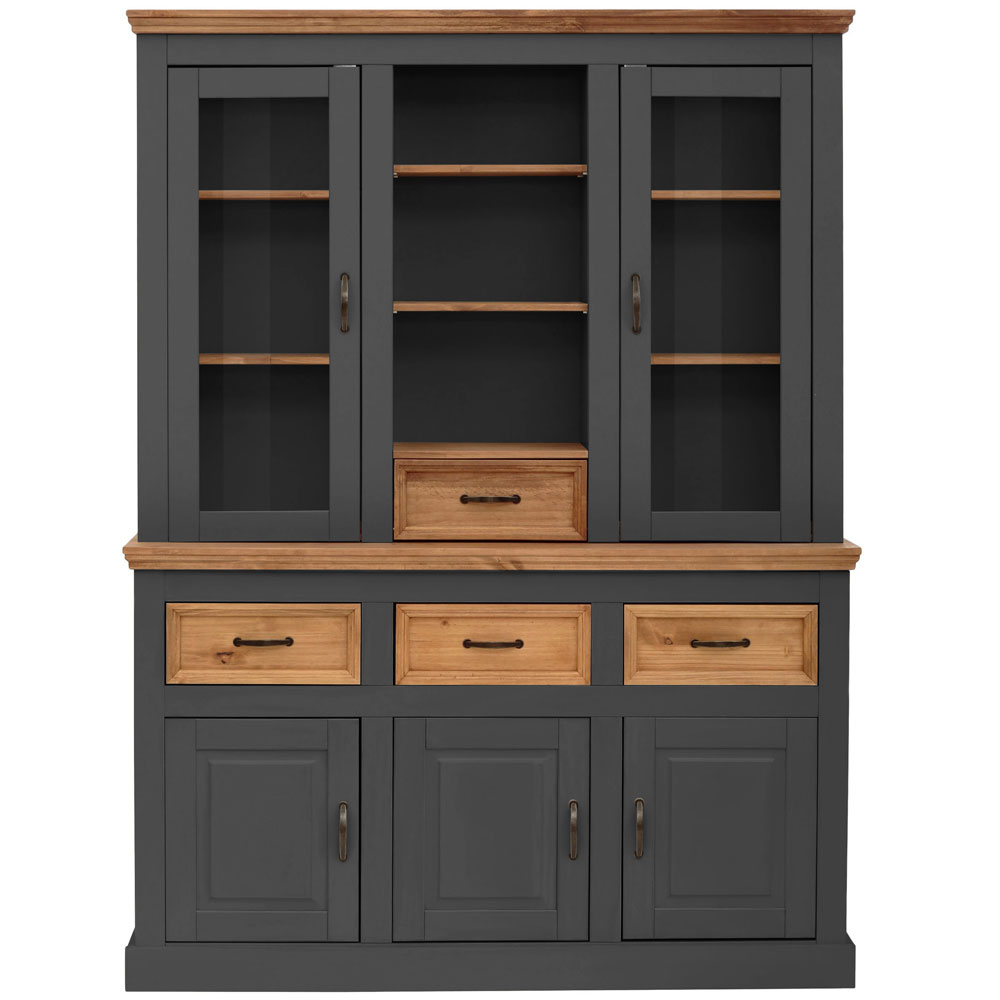 Sazelo Wooden Display Unit with 5 Doors in Anthracite and Stained Wax