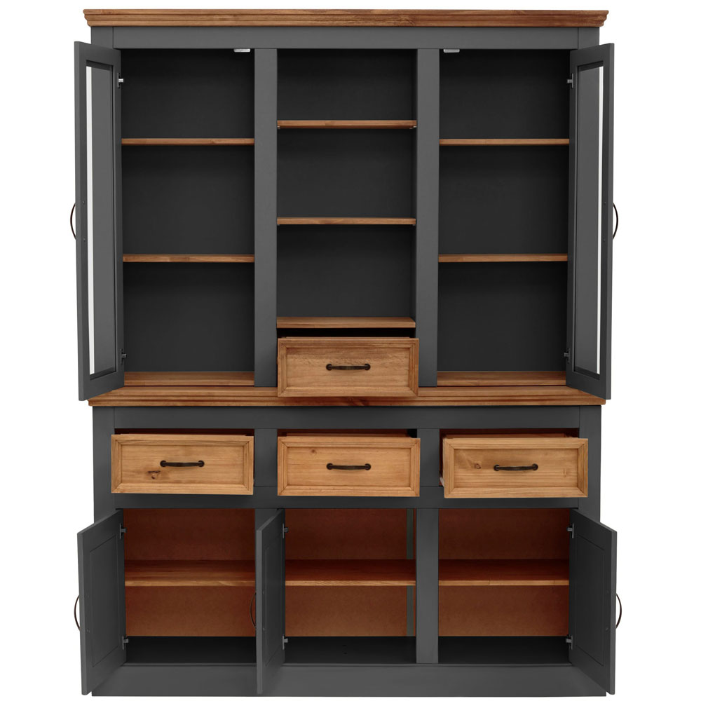 Sazelo Wooden Display Unit with 5 Doors in Anthracite and Stained Wax