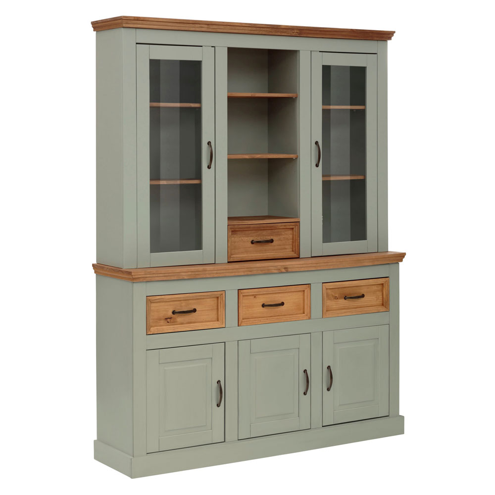 Sazelo Wooden Display Unit with 5 Doors in Sage Green and Stained Wax