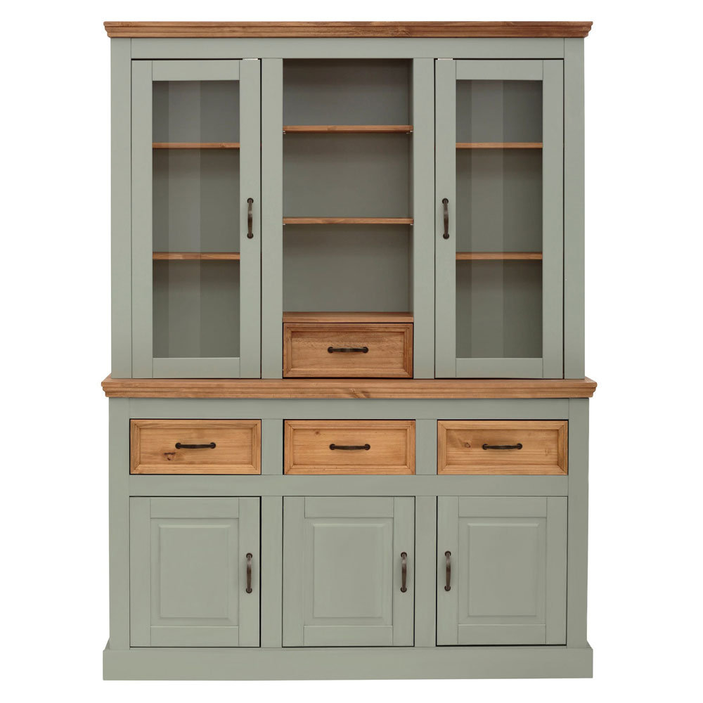 Sazelo Wooden Display Unit with 5 Doors in Sage Green and Stained Wax