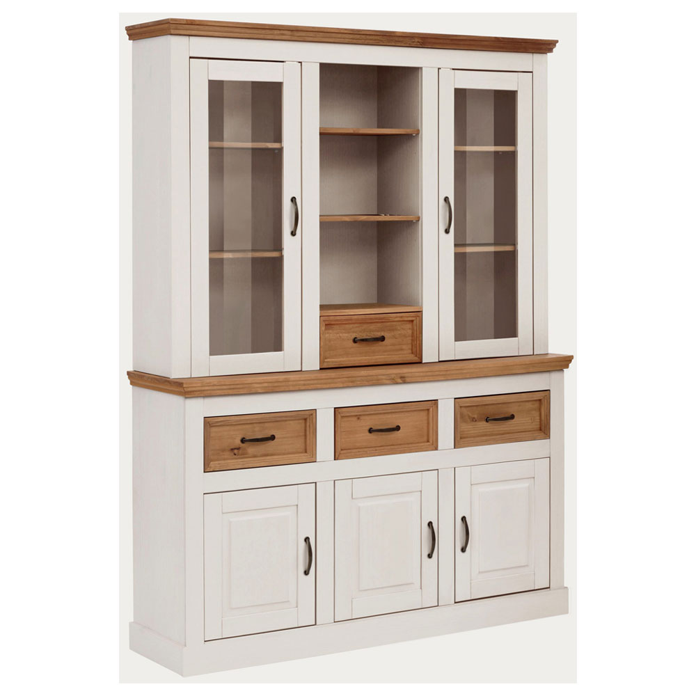 Sazelo Wooden Display Unit with 5 Doors in White and Stained Wax