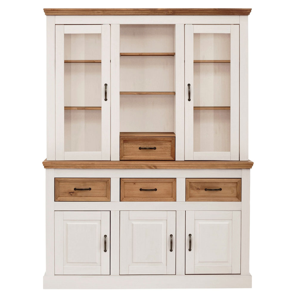 Sazelo Wooden Display Unit with 5 Doors in White and Stained Wax