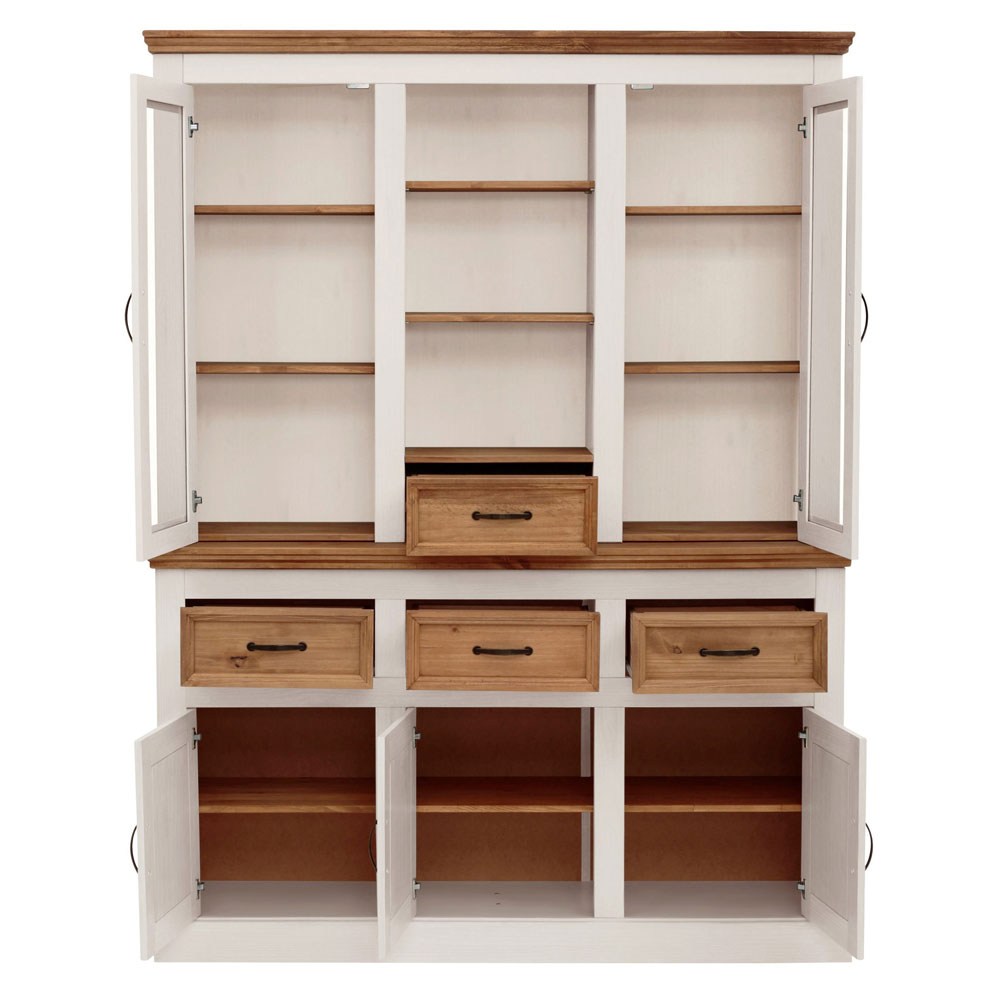 Sazelo Wooden Display Unit with 5 Doors in White and Stained Wax