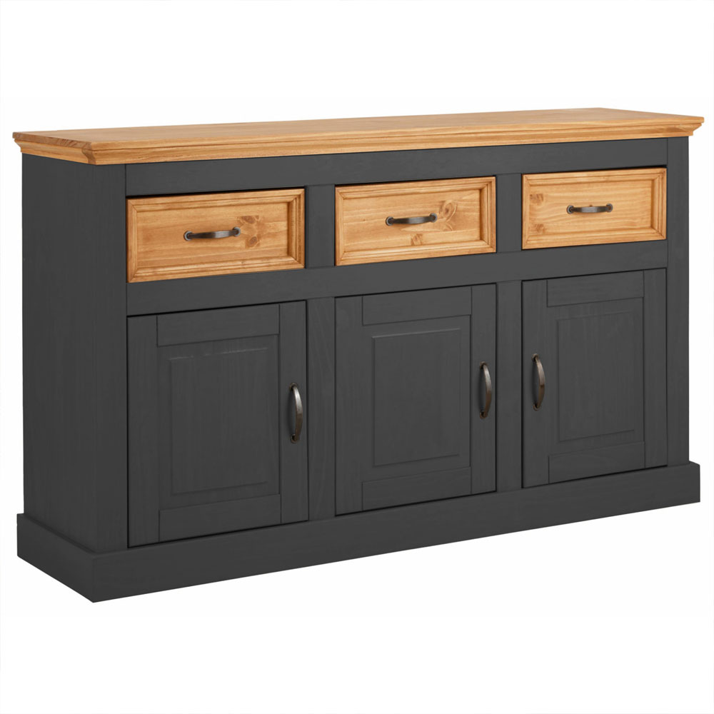 Sazelo Wooden Sideboard with 3 Doors in Anthracite and Stained Wax