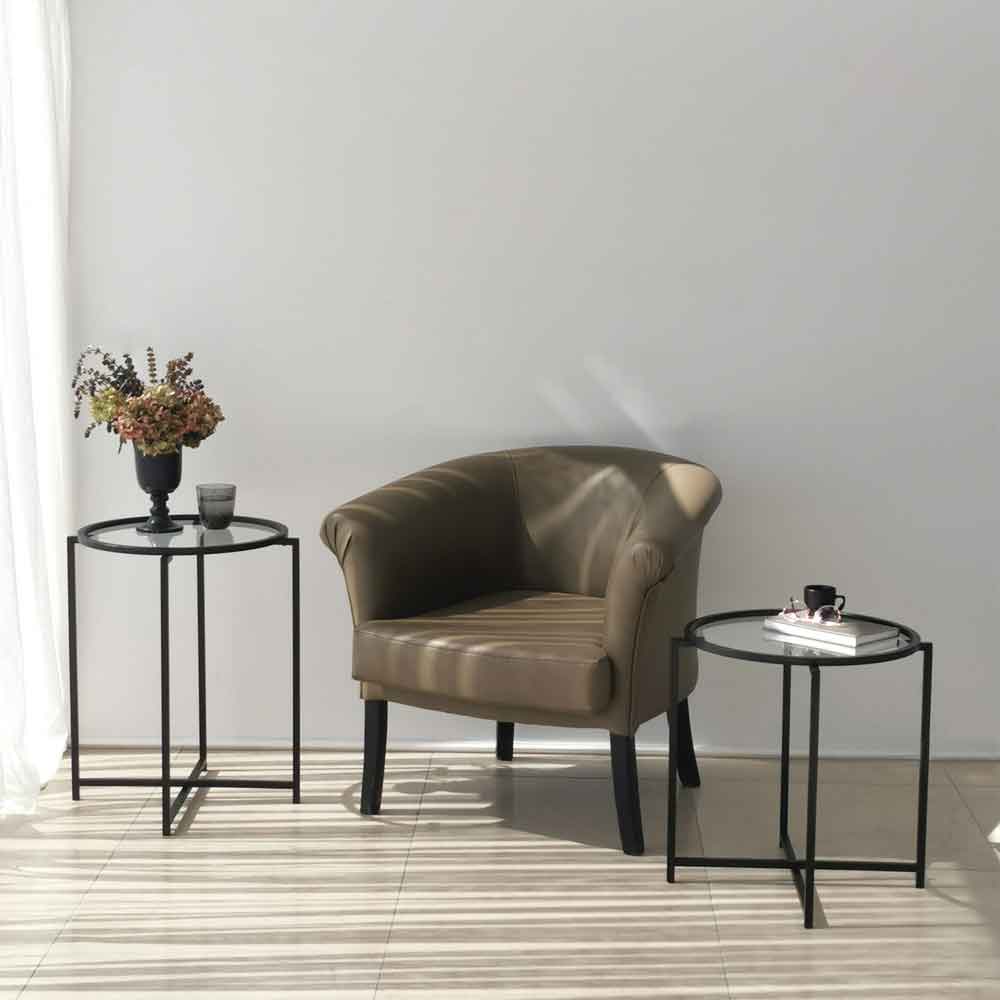 Saziro Metal Nesting Side Table with Clear Glass Top in Black