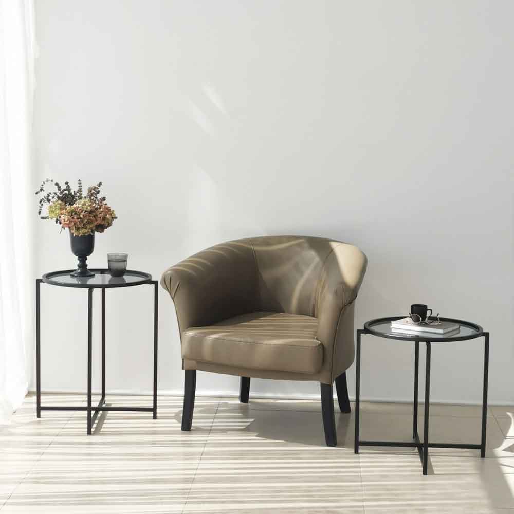 Saziro Metal Nesting Side Table with Glass Top in Black