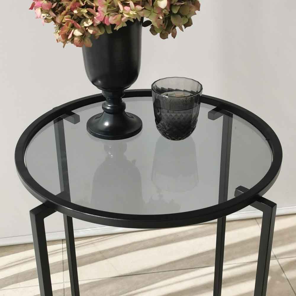 Saziro Metal Nesting Side Table with Glass Top in Black