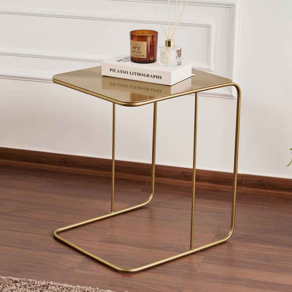 Saziro Metal Side Table in Gold