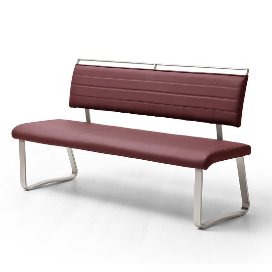 Scala Dining Bench In Bordeaux PU And Brushed Stainless Steel