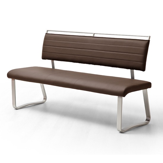 Scala Dining Bench In Brown PU And Brushed Stainless Steel