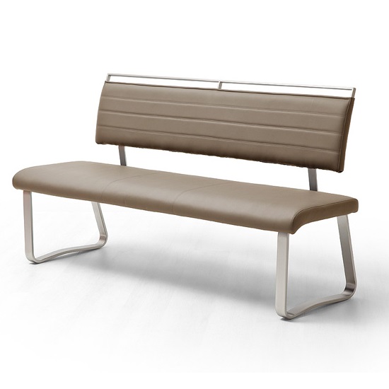 Scala Dining Bench In Cappuccino PU And Brushed Stainless Steel
