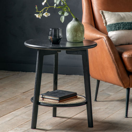 Scalar Wooden Bedside Table In Black And Natural