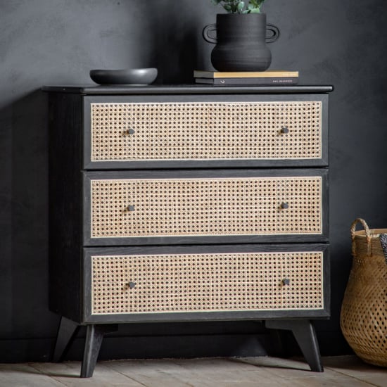 Photo of Scalar wooden chest of 3 drawer in black and natural