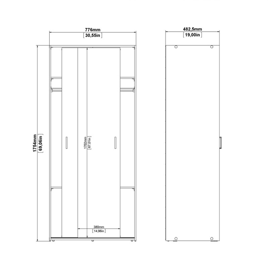 Scalia Wooden Wardrobe With 2 Sliding Doors In White
