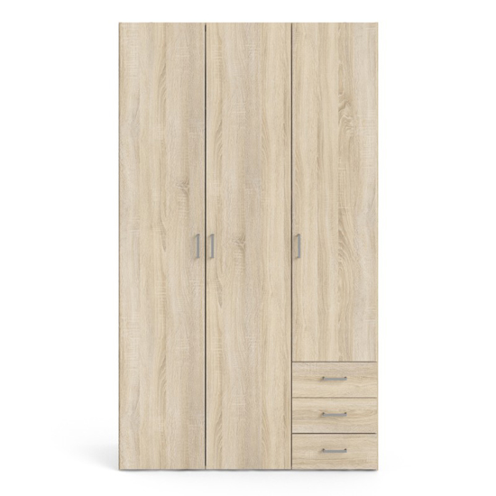 Scalia Wooden Wardrobe With 3 Doors 3 Drawers In Oak