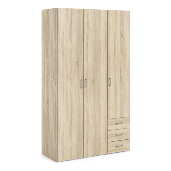 Product photograph of Scalia Wooden Wardrobe With 3 Doors 3 Drawers In Oak from Furniture in Fashion