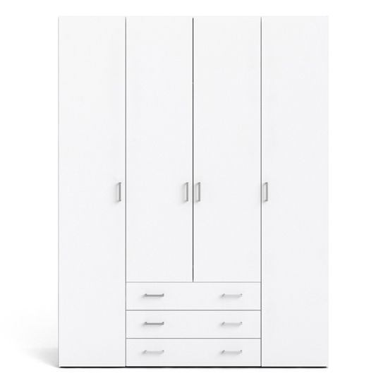 Scalia Wooden Wardrobe With 4 Doors 3 Drawers In White