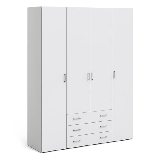 Scalia Wooden Wardrobe With 4 Doors 3 Drawers In White
