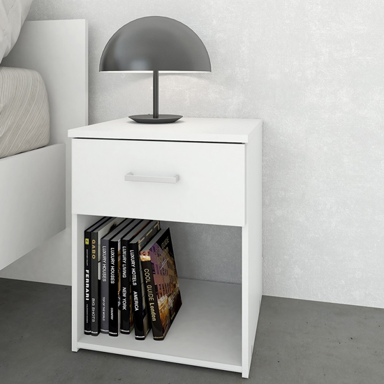 Read more about Scalia wooden bedside cabinet with 1 drawer in white
