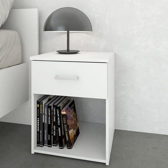 Photo of Scalia wooden bedside cabinet in white with 1 drawer