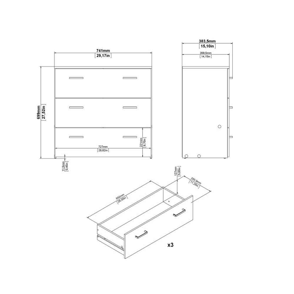 Scalia Wooden Chest Of 3 Drawers In Oak